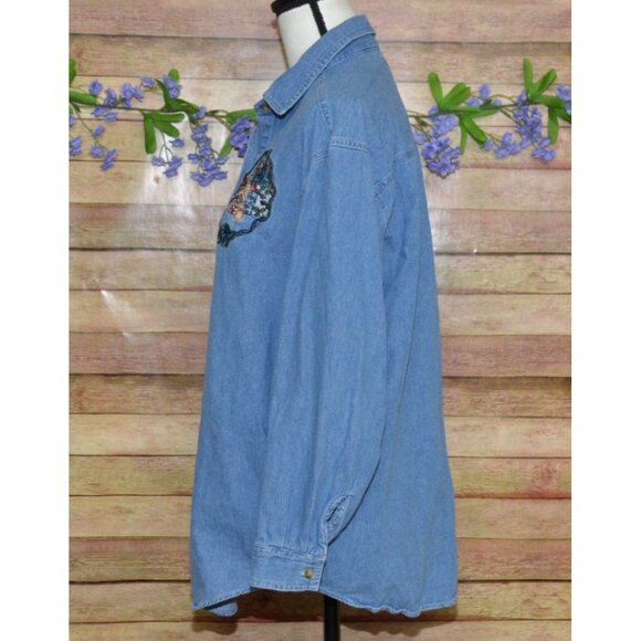 Vintage Quizz Again Cotton Denim Button Up Shirt Size M Embroidered Christmas - Picture 6 of 9